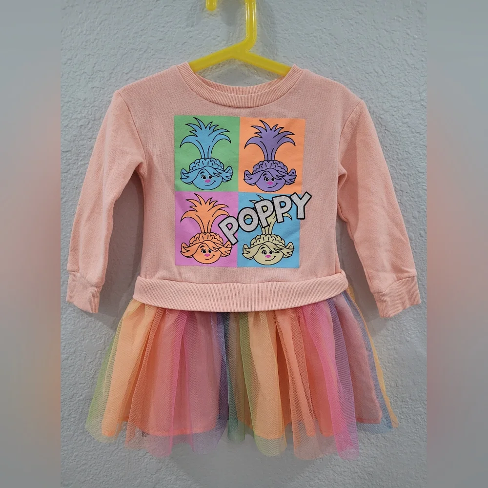 Colorful Trolls Long Sleeve Dress 3t - Picture 1 of 9